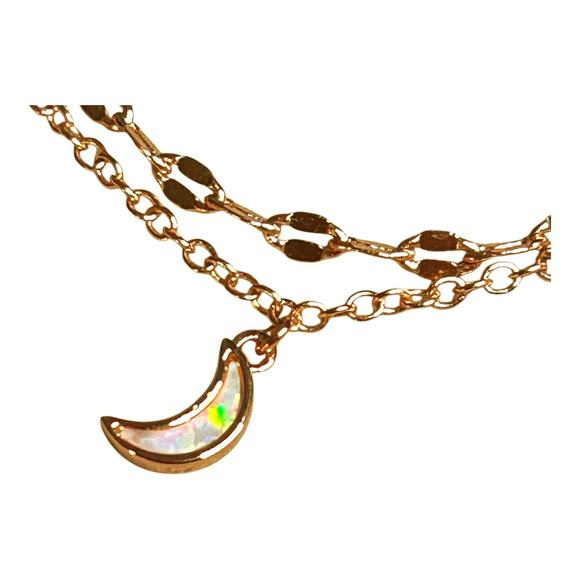Pura Vida Rose Gold Tone Double Strand Chains Crescent Abalone Moon Charm Anklet - Picture 2 of 4